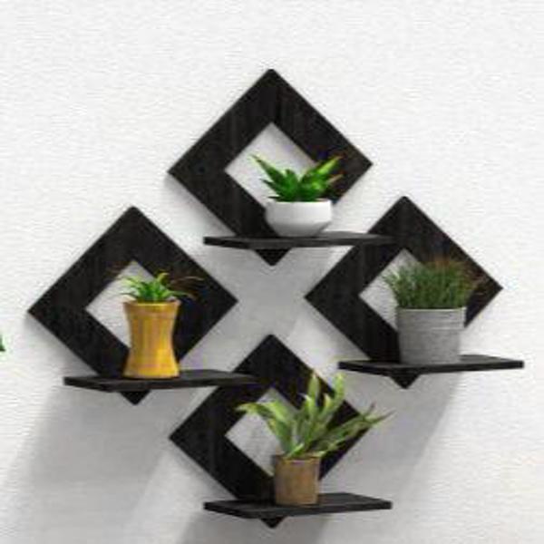 Modern Black Diamond Wall Shelves,Set of 4 MDF Wood Decor Shelves