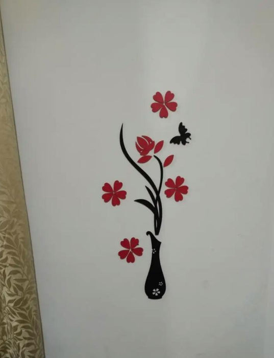 Vase in Red & Black Colour Wooden Wall Decor