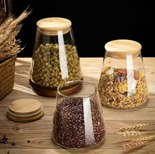 1 Pc Glass Jar With Bamboo Lid, 550 ml