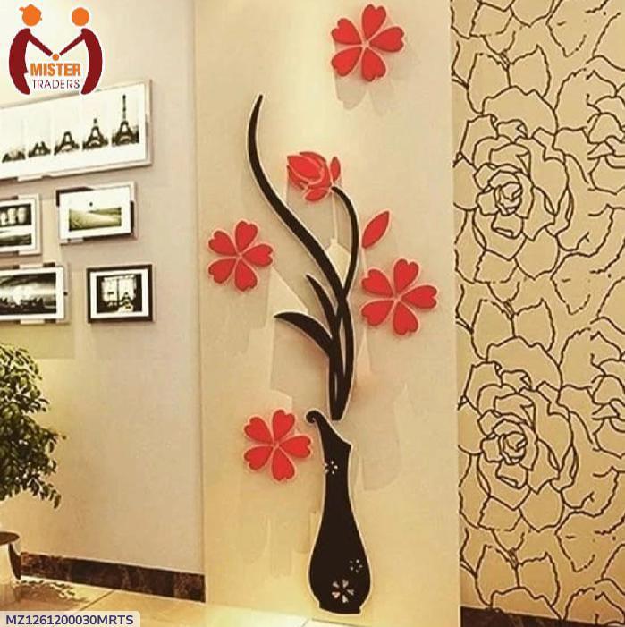 Vase in Red & Black Colour Wooden Wall Decor